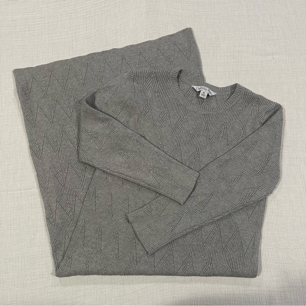 Ophelia Roe Knit Sweater Dress • Gray Geometric Ribbed Long Sleeve Size Medium